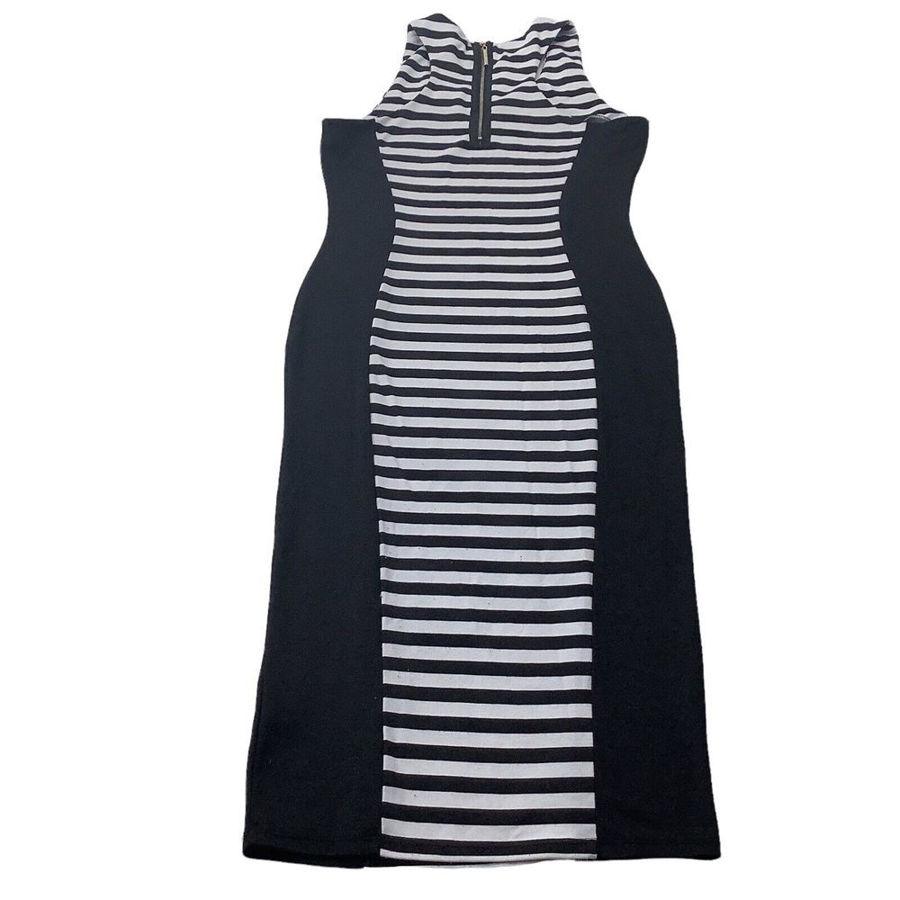 Nicki Minaj Black White Bodycon Dress Size Large back Zipper Stretch Striped - Picture 5 of 12